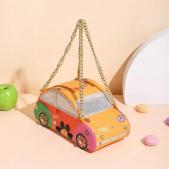 Cartoon Car Shaped Bag, Creative Chain Shoulder Bag, Funny Colorblock Novelty Ha - Picture 3 of 8